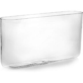 CYS EXCEL Glass Rectangle Vase (H:8" Open:16"x3") | Multiple Size Choices Round Edge Oval Flower Vase | Rectangular Wedding Centerpiece Vases