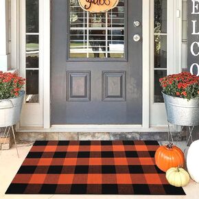 Buffalo Plaid Outdoor Rug 27.5" x 43" Red and White Checkered Area Rug Washable Doormats Indoor Outdoor Rugs for Layered Front Door Mats, Porch, Entryway, Kitchen, Farmhouse