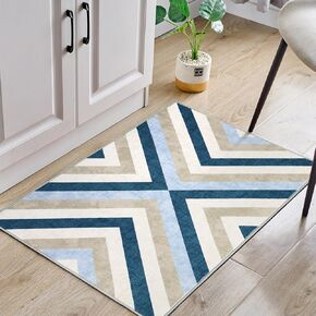 Door Mat 2x3 Washable Rug Entryway Rug Thin Rug Modern Geometric Accent Rug Soft Rug Indoor Area Rug Non Slip Carpet Kitchen Living Room Bedroom Dining Room Office,Blue
