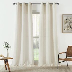 Natural Linen Blended Semi Sheer Grommet Curtains for Living Room Linen Textured Boho Light Filtering Bedroom Curtains Window Treatmentsm, 2 Panels 40 x 84 Inches