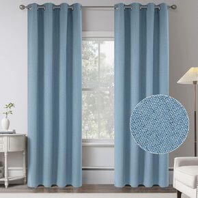 Air Blue 100 Percent Blackout Linen Curtains - 2 Panels 84 Inches Long Burg Linen Textured Curtains - Shabby Chic Linen Curtain Drapes for Modern Farmhouse Outdoor/Indoor (W 52 x L 84 Inch Length)
