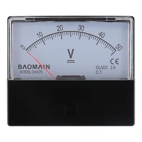 Baomain Voltmeter DH-670 DC 0-50V Rectangular Class 2.0 Analog Panel Volt Voltage Meter