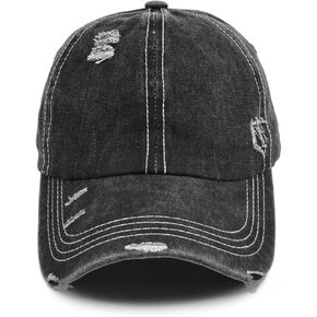 Vintage Washed Distressed Baseball Cap Adjustable Trendy Trucker Hats Unstructured Canvas Dad Hat for Mens Womens Black