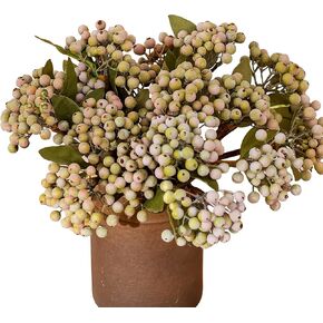 8 Bundles of 11.4" Artificial Berry Stems Floral Sprays Berry Fruit Picks for Home Décor Office Restaurant Wedding Garden Patio Shop Window Photography Props(Pinkish Green)