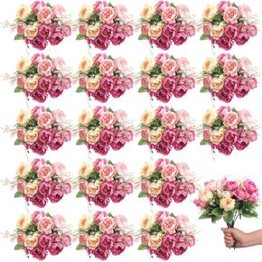 Jexine 40 Pcs Fake Artificial Flowers Peony Silk Flowers Vintage Peonies Artificial Flowers Faux Artificial Flower Bouquet for Wedding Home Party Decoration (Purple)