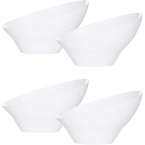PLASTICPRO Disposable Angled Plastic Bowls Round Small Serving Bowl, Elegant for Party's, Snack, or Salad Bowl, White, Pack of 8