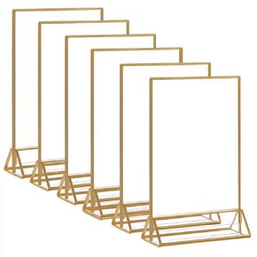 HIIMIEI Acrylic Gold Sign Holder, 5x7 Gold Acrylic Picture Frames Clear Double Sided Menu Holder for Wedding Table Number 6 Pack
