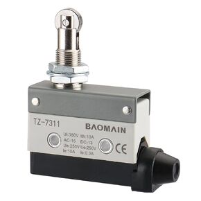 Baomain Limit Switch Panel Mount Roller Plunger Momentary Type SPDT 1NC+1NO AC DC 380V 10A Micro Switch TZ-7311 Pack of 1