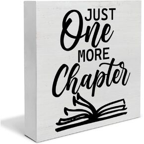 Bookworm Quote Wood Box Sign Decor Desk Sign Just One More Chapter Wooden Box Block Sign Rustic Home Library Shelf Wall Decoration