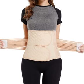 Abdominal Binder for Post Surgery, Postpartum Recovery Belly Band C section Belly Binder, Abdomen Hernia Support Belt, Compression Wrap for Men and Women (Beige, Large)