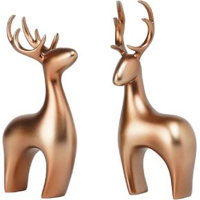 Deer Statue Reindeer Home Decor - 2pcs Resin Copper Reindeer Sculpture Deer Figurines for Living Room Bedroom Office Desktop Bookshelf Cabinets Decor Home Decoration