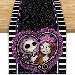 Linen Halloween Decorations Nightmare Before Christmas Jack Skellington Jack and Sally Halloween Table Runner Halloween Decorations for Home Kitchen Dining Halloween Party Decorations 13x72 Inch in Kuwait