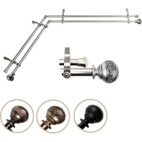 Rod Desyne 13/16" Nathan Corner Window Double Curtain Rod, 120-170 inch, Satin Nickel