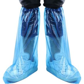 Disposable Shoe Covers Blue Rain Shoes and Boots Cover Plastic Long Shoe Cover Clear Waterproof Anti-Slip Overshoe for Women Men Water Boots Cover Rainy Day Use Cover (10 Pack(5 Pairs))