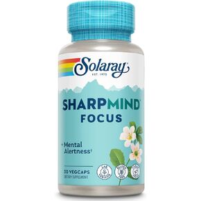SOLARAY SharpMind Focus, Mental Alertness Nootropic Supplement, Memory Support, Each Capsule with Cognizin Citicoline, Vegan, 60 Day Money Guarantee, 30 Serv 30 Vegetarian Capsules Pills