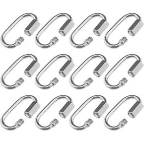 The Lord of the Tools 12PCS M4 Screw Quick Link Carabiner Chain Connectors Stainless Steel Heavy Duty D Shape Locking Clips Repair Link Buckle for Outdoor Camping Hiking