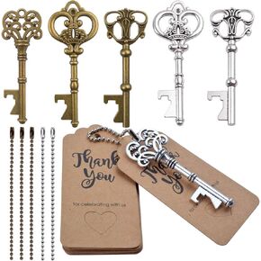 Aylifu Skeleton Key Bottle Opener, 6 Pieces Wedding Favors Vintage Key Bottle Opener with Escort Tag Card and Ball Bead Chain for Wedding Guests Party Favors Rustic Decoration - Bronze and Silver