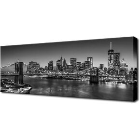 Biuteawal - Black and White Brooklyn Bridge Canvas Wall Art New York City Picture Print Manhattan Night Skyline Painting on Canvas Modern Home Office Wall Decoration Ready to Hang