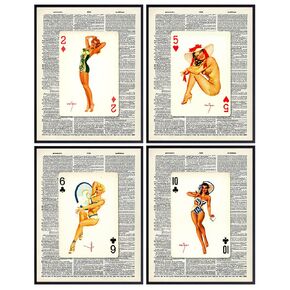 Beach House Pinup Dictionary Art Print - Vintage Upcycled Wall Art Poster Set - Chic Retro Home Decor for Lake House, Man Cave, Den, Office - Great Easy Gift for Men - 8x10 Photo- Unframed