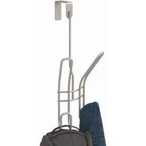 ClosetMaid Over The Door Hanger Rack with Two Hooks, for Hats, Scarves, Belts, Towels, Jackets, Nickel Finish