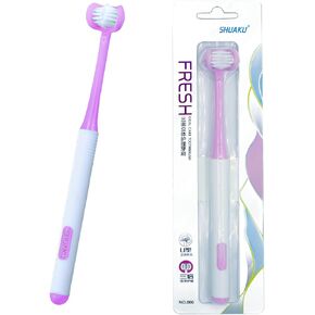 3 Sided Autism Toothbrush 360° Oral Teeth Cleaning Design U-Shaped Toothbrush 4 PCS Adult Soft Bristles Soft and Gentle for Complete Tooth and Gum Care (Mix Colour 4PCS)