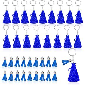 Prasacco 18 Pcs Acrylic Cheer Keychain Mini Megaphone Keychain with Tassel Cheer Gifts Keychain Blanks Cheerleading Team Gifts (Blue)