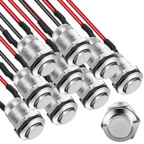Linkstyle 10PCS 12mm Momentary Push Button Switch, Mini Round Pushbutton Switches with Pre-wired, Waterproof, for Car Boat