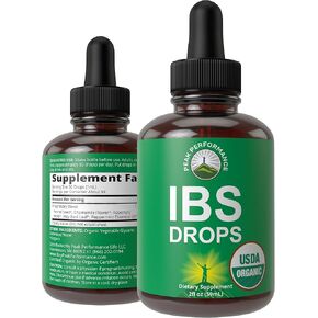 USDA Organic IBS Relief 5-In-1 Liquid Drops. For Ingestion, Bloating, Gas. Irritable Bowel Supplement With 5 Organic Ingredients. Peppermint Oil, Fennel Seed, Chamomile Flower, Rosemary, Holy Basil