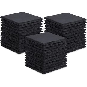 36 Pieces Slate Drink Coasters, GOH DODD 4 Inch Black Coasters Stone Coaster Set, Laser Engraving Blanks with Anti-Scratch Bottom for Home Office Kitchen Apartment Bar, Square