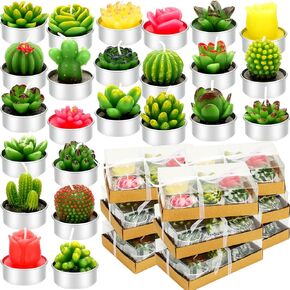 Lounsweer 72 Pcs Succulent Candles Cactus Tealight Candles Handmade Delicate Candles for Birthday Baby Shower Wedding Spa Party Favors Gifts Home Decor