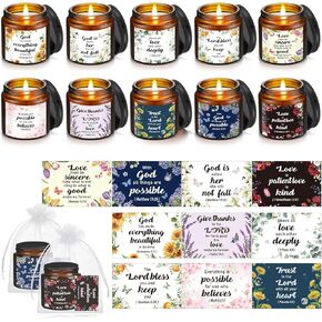 30 Pcs Christian Gifts for Women, 10 Pcs Scented Religious Bible Candles 10 Pcs Floral Verses Cards and 10 Pcs White Organza Bag for Women Christmas Birthday Wedding Party Gift Supplies Favor