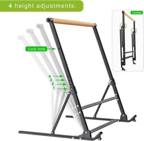 SELEWARE Freestanding Ballet Barre System Height Adjustable Dance Bar, Foldable Portable Dance Workout Equipment with Anti-Slip Base, 4-Height Settings, Smooth Wood & Durable Steel Construction in Saudi Arabia