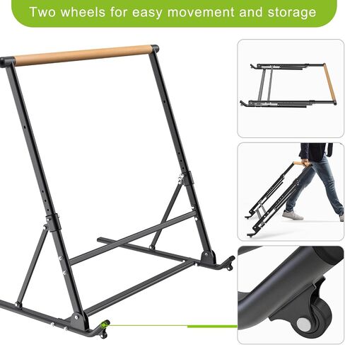 SELEWARE Freestanding Ballet Barre System Height Adjustable Dance Bar, Foldable Portable Dance Workout Equipment with Anti-Slip Base, 4-Height Settings, Smooth Wood & Durable Steel Construction in Saudi Arabia