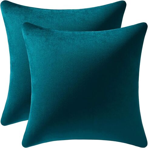 DEZENE Throw Pillow Cases 18x18 Teal: 2 Pack Cozy Soft Velvet Square Decorative Pillow Covers for Farmhouse Home Decor in Saudi Arabia