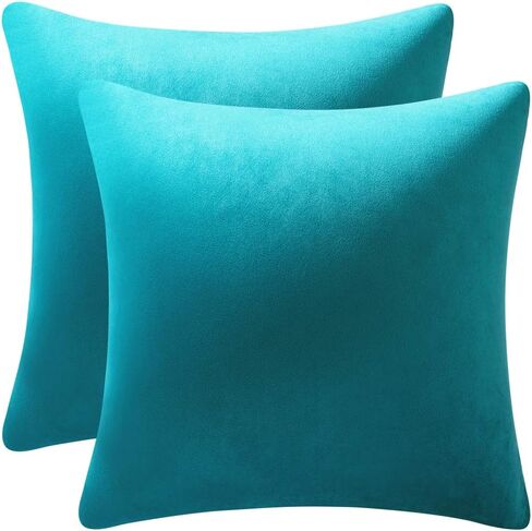 DEZENE Throw Pillow Cases 18x18 Teal: 2 Pack Cozy Soft Velvet Square Decorative Pillow Covers for Farmhouse Home Decor in Saudi Arabia
