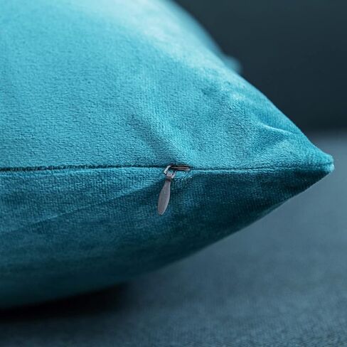 DEZENE Throw Pillow Cases 18x18 Teal: 2 Pack Cozy Soft Velvet Square Decorative Pillow Covers for Farmhouse Home Decor in Saudi Arabia