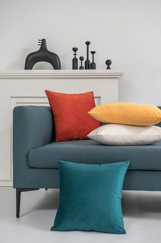 DEZENE Throw Pillow Cases 18x18 Teal: 2 Pack Cozy Soft Velvet Square Decorative Pillow Covers for Farmhouse Home Decor in Saudi Arabia