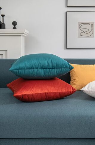 DEZENE Throw Pillow Cases 18x18 Teal: 2 Pack Cozy Soft Velvet Square Decorative Pillow Covers for Farmhouse Home Decor in Saudi Arabia
