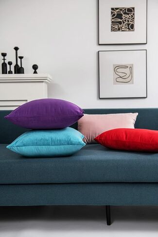 DEZENE Throw Pillow Cases 18x18 Teal: 2 Pack Cozy Soft Velvet Square Decorative Pillow Covers for Farmhouse Home Decor in Saudi Arabia