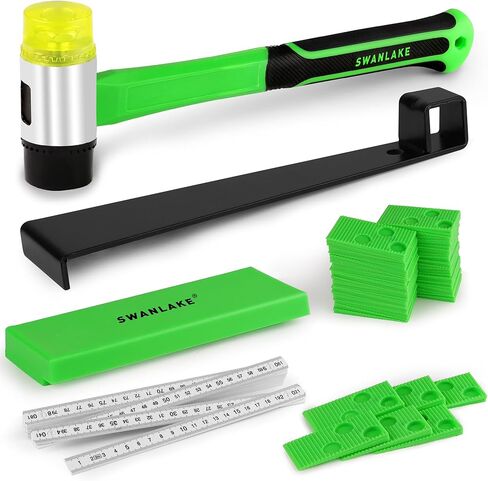 أدوات الأرضيات الخشبية من SWANLAKE مكونة من 48 قطعة | طقم تركيب الأرضيات الخشبية المصفحة مع 44 فواصل | مطرقة مقبض من الألياف الزجاجية | شريط سحب عالي التحمل وكتلة التنصت in Kuwait