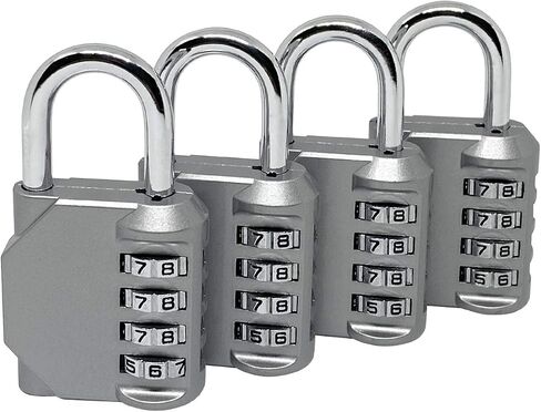 Combination Lock, 4 Digit Combination Padlock Outdoor Waterproof Padlock for School Gym Locker, Sports Locker, Fence, Toolbox, Case, Hasp Storage Etc (Silver 4Pack) in Saudi Arabia