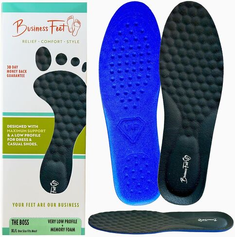 The Boss! Leather Insoles for Men & Women + Memory Foam Insoles for Women & Mens Arch Support Inserts Designed for Minimal Crowding in Dress Shoes & Casual Shoes. Cushioning Orthotic Shoe Inserts XLL in Saudi Arabia
