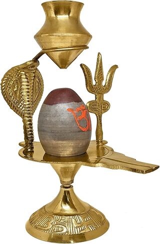 SATVIK 6 بوصة النحاس Narmadeshwar Shivalingam مع Trishul وصب الماء لوتا Narmada River Stone Shivling تمثال Shesnag مع النحاس Matki للاحتفالات الهندوسية Pooja Puja Sculpture Items Showpiece in Saudi Arabia