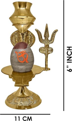 SATVIK 6 بوصة النحاس Narmadeshwar Shivalingam مع Trishul وصب الماء لوتا Narmada River Stone Shivling تمثال Shesnag مع النحاس Matki للاحتفالات الهندوسية Pooja Puja Sculpture Items Showpiece in Saudi Arabia