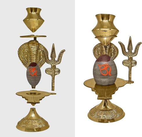 SATVIK 6 بوصة النحاس Narmadeshwar Shivalingam مع Trishul وصب الماء لوتا Narmada River Stone Shivling تمثال Shesnag مع النحاس Matki للاحتفالات الهندوسية Pooja Puja Sculpture Items Showpiece in Saudi Arabia
