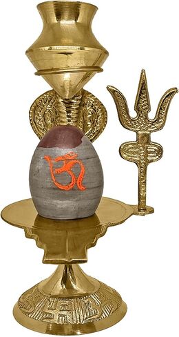 SATVIK 6 بوصة النحاس Narmadeshwar Shivalingam مع Trishul وصب الماء لوتا Narmada River Stone Shivling تمثال Shesnag مع النحاس Matki للاحتفالات الهندوسية Pooja Puja Sculpture Items Showpiece in Saudi Arabia