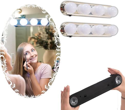 Professional Hollywood Makeup Lighting (one Set) Cordless with LED Bulbs Portable Makeup Light LED Vanity Mirror Lights Bright Lighting Fixture Strip for Bathroom Dressing Room Vanity Table in Saudi Arabia