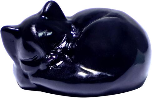 Sleeping Cat Statue Healing Crystals Office Desk Gift Carved Gemstone Office Sculpture for Women (Black) in Saudi Arabia