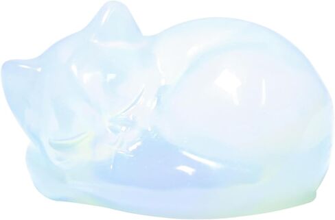 Sleeping Cat Statue Healing Crystals Office Desk Gift Carved Gemstone Office Sculpture for Women (Black) in Saudi Arabia