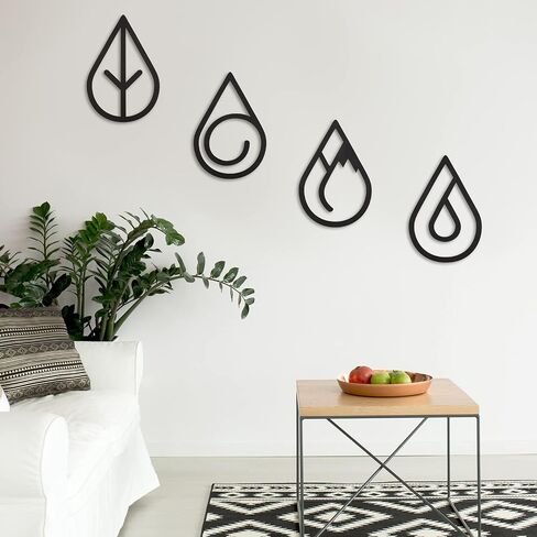Jetec 4 Pieces Four Elements Wooden Wall Art Black Wood Wall Decor Hanging Elements Wooden Decorations for Living Room Bathroom Bedroom Wall Decor in Saudi Arabia
